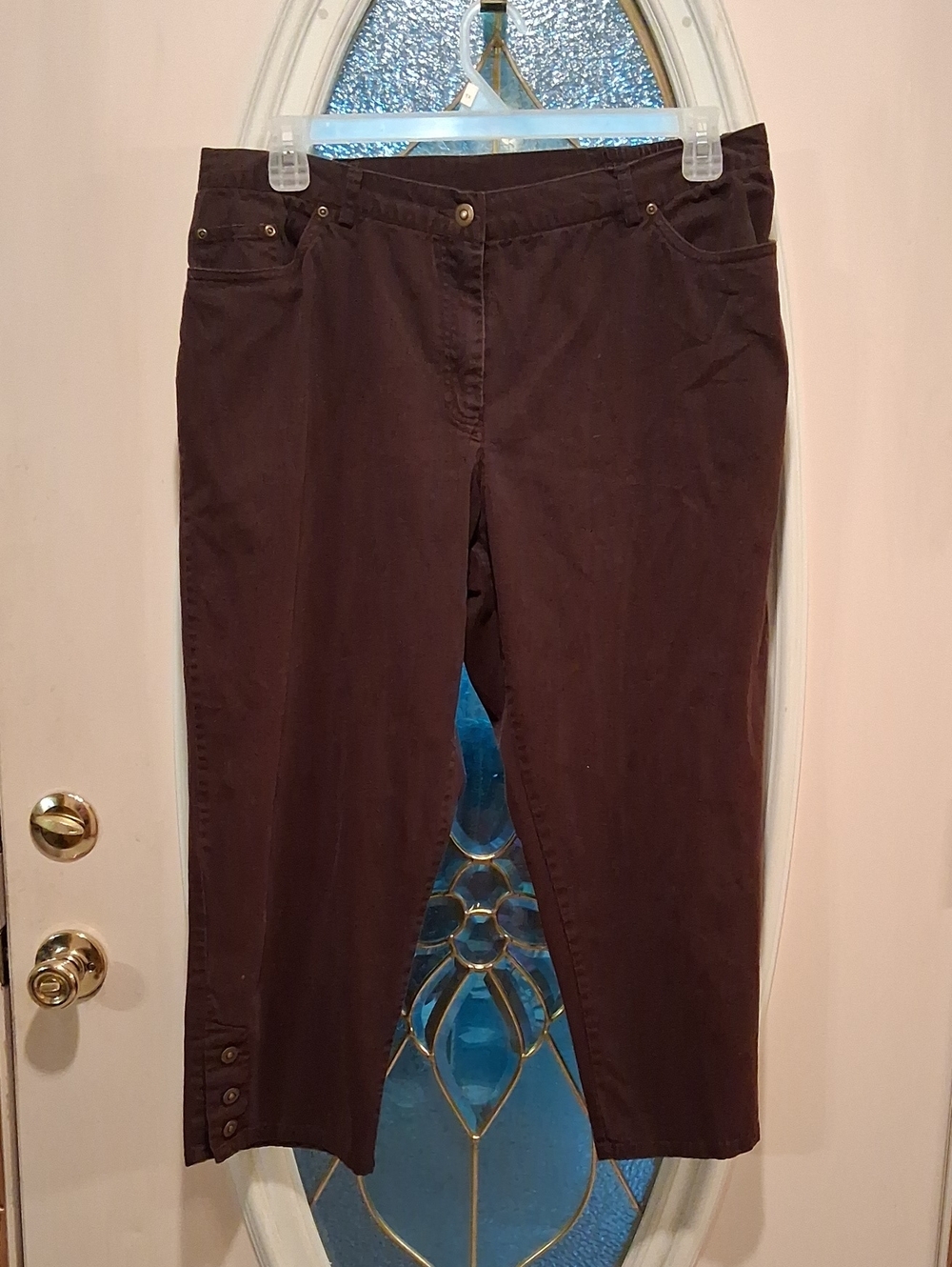 Ruby Rd. Dark Brown Cropped Capris with Button Cuff